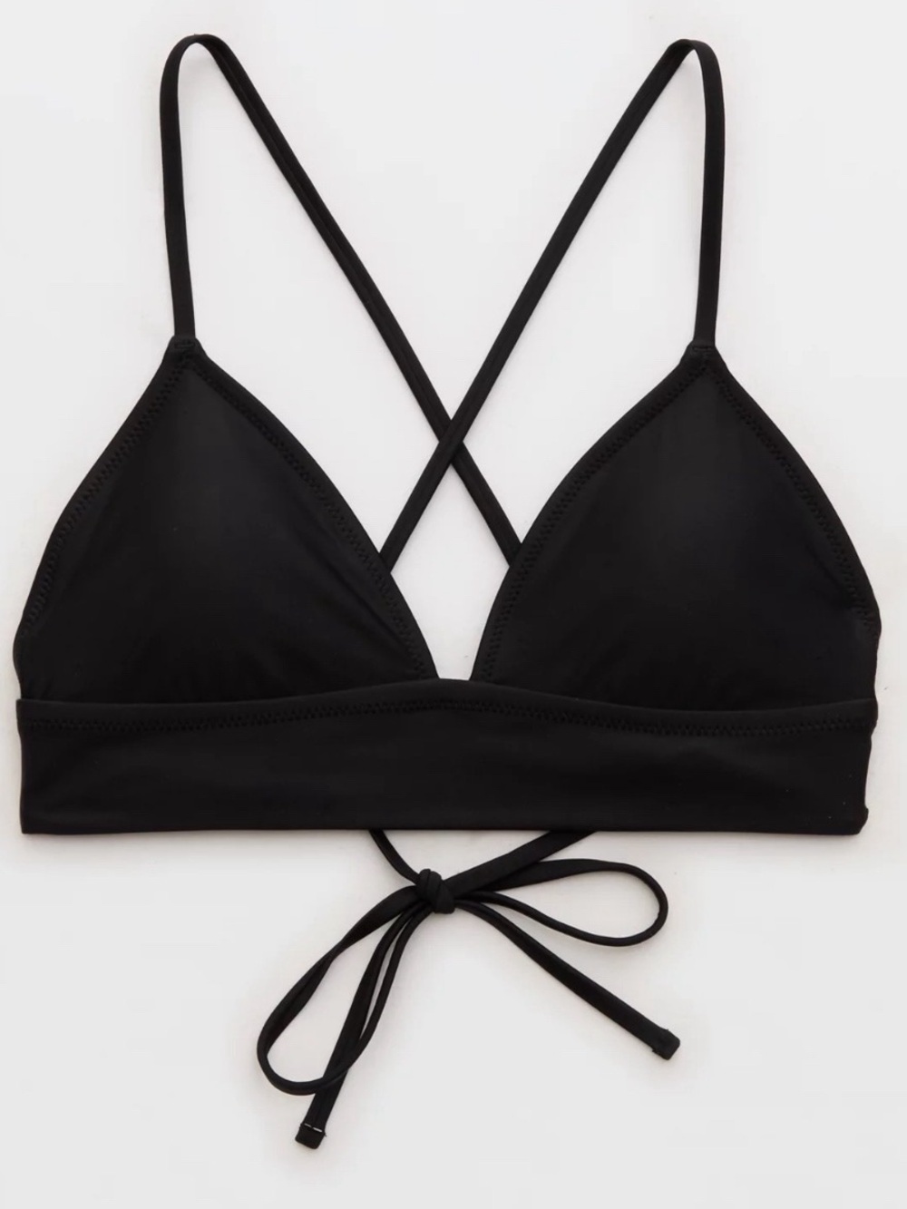 Aerie Lace Up Longline Triangle Bikini Top Medium Black